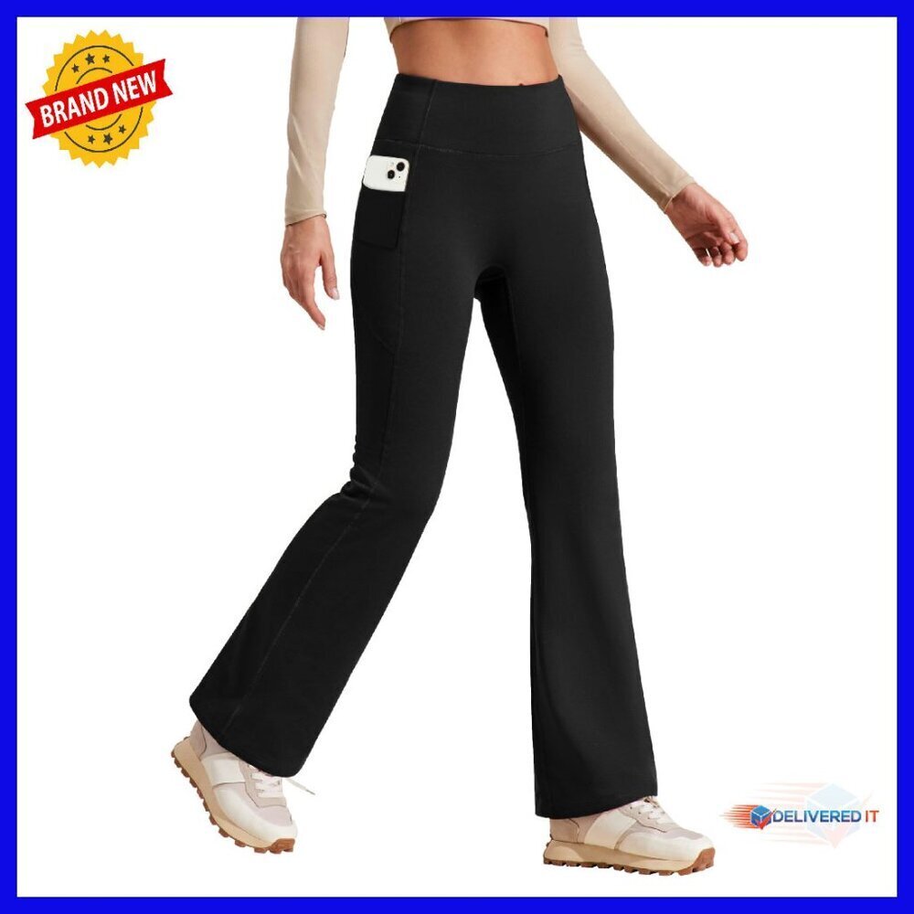 Fleece Lined Yoga Pants High Waist Flare Leggings with Pockets
